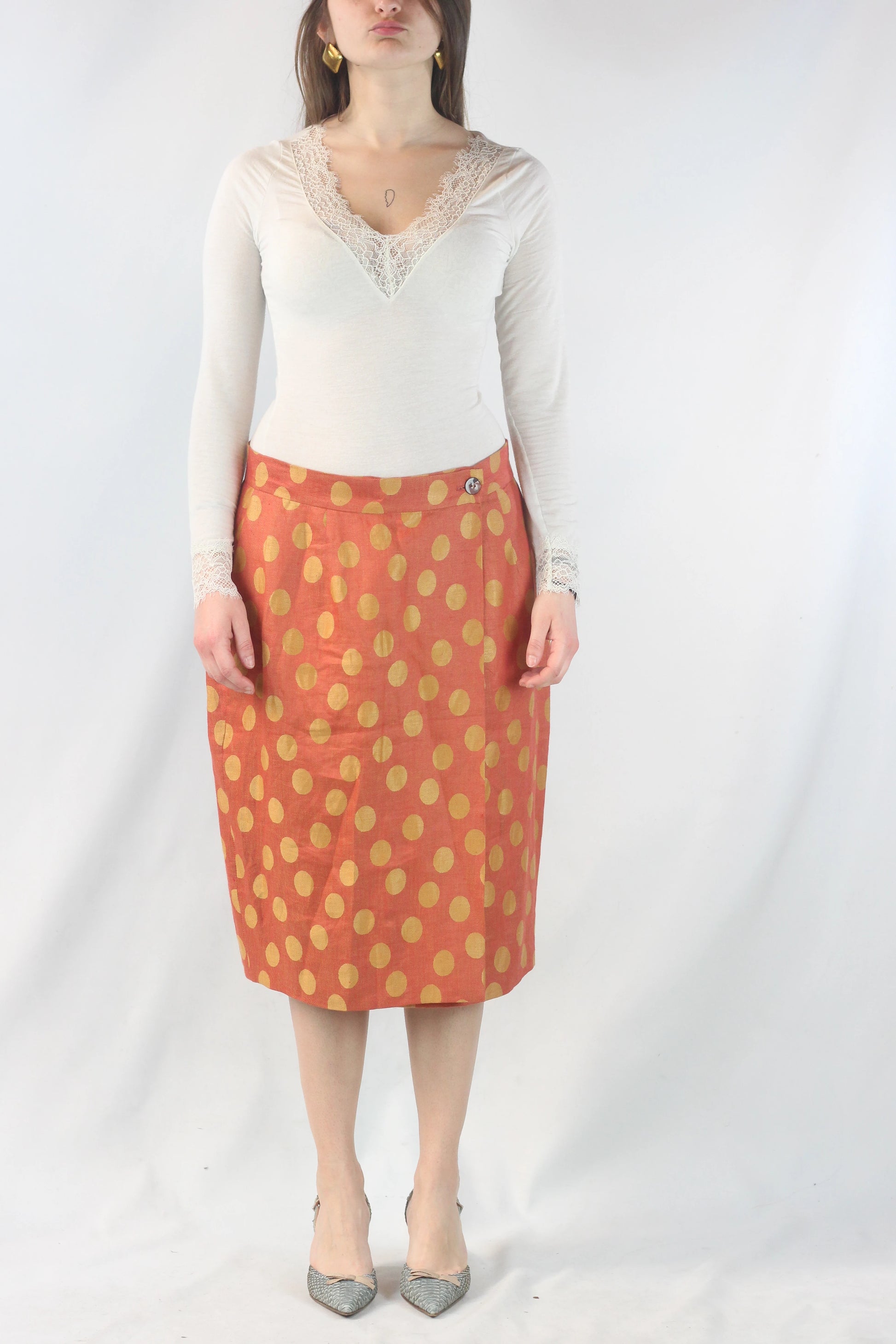 Orange Linen Wrap Skirt