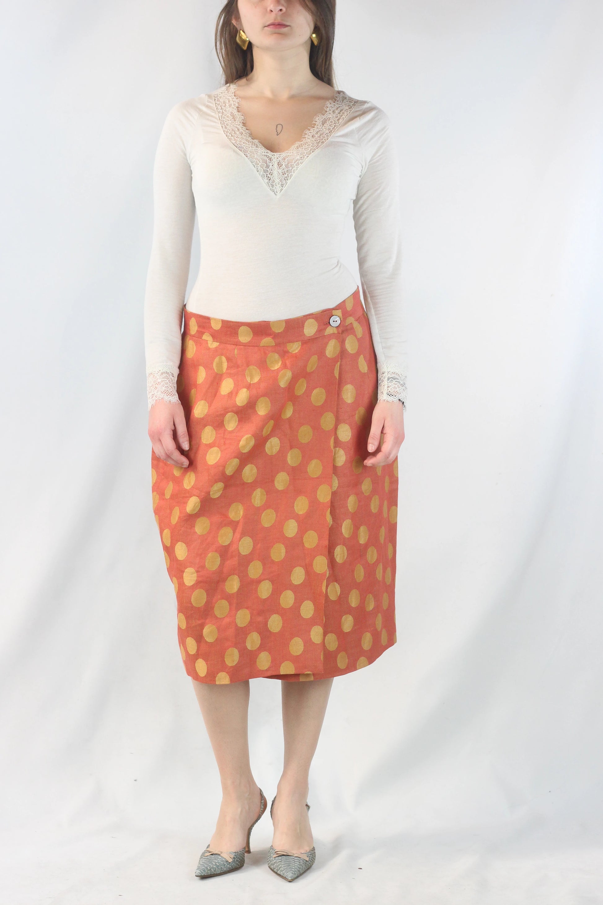 Orange Linen Wrap Skirt