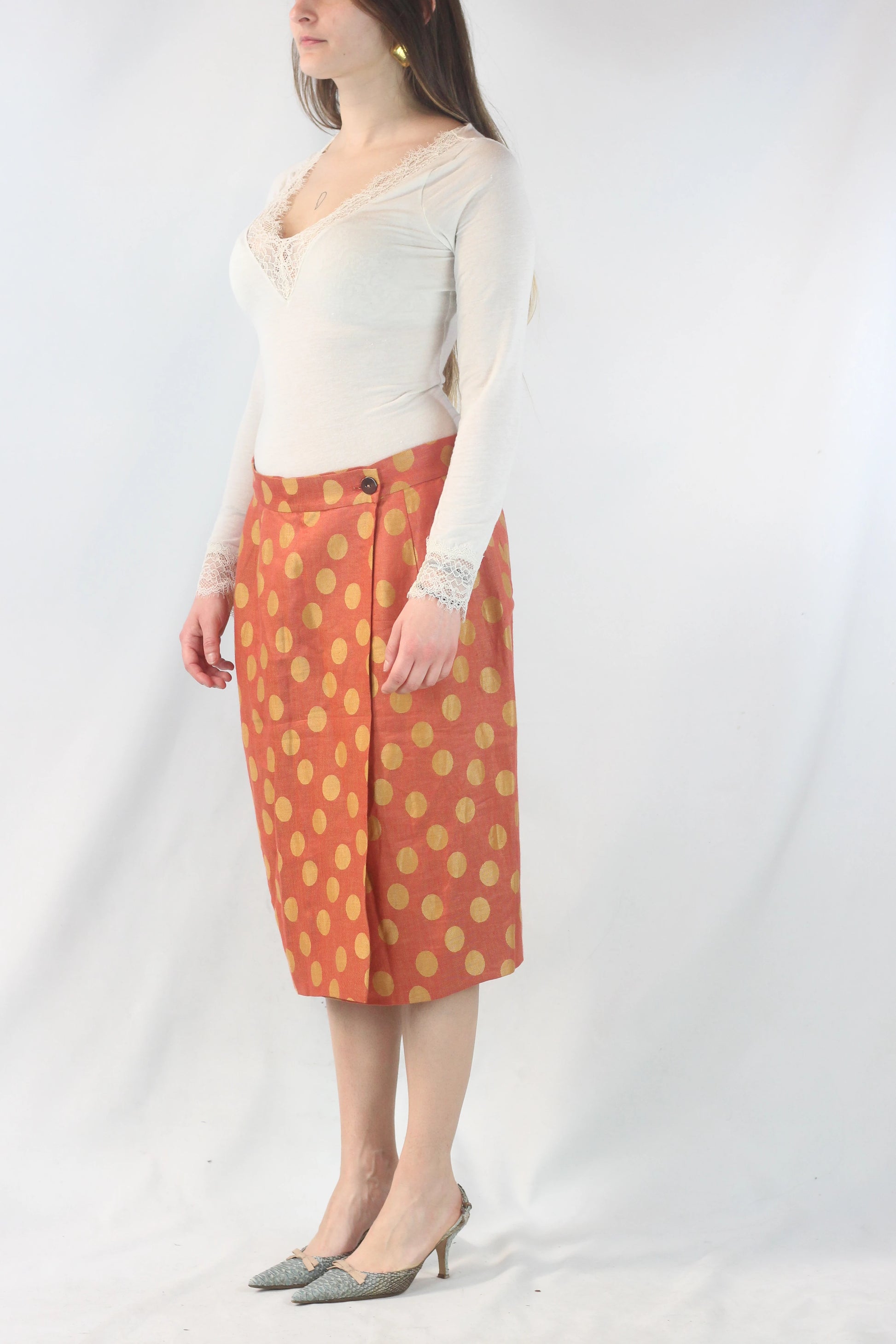 Orange Linen Wrap Skirt