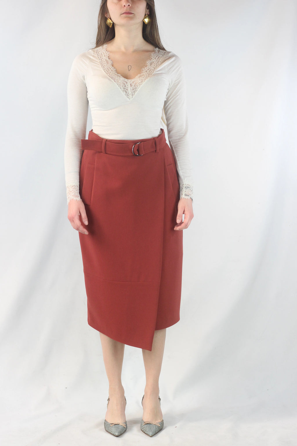 Midi Skirt with Wrap and Belt Detail