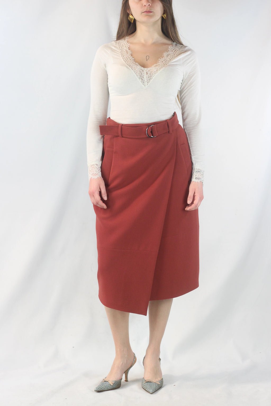 Midi Skirt with Wrap and Belt Detail