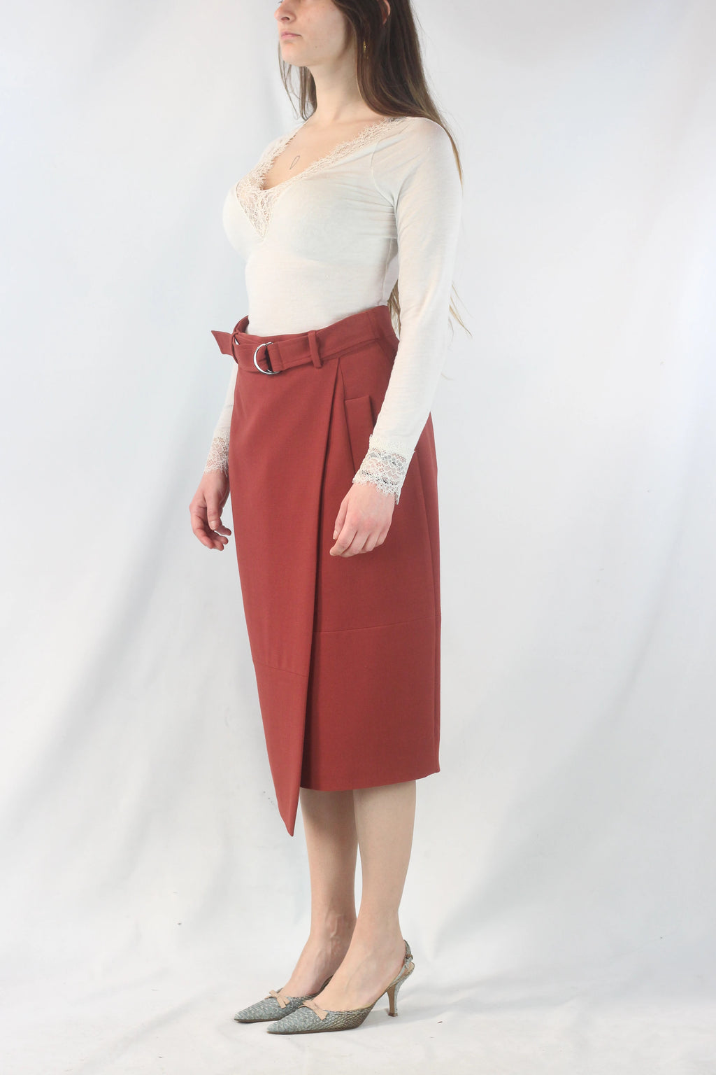 Midi Skirt with Wrap and Belt Detail