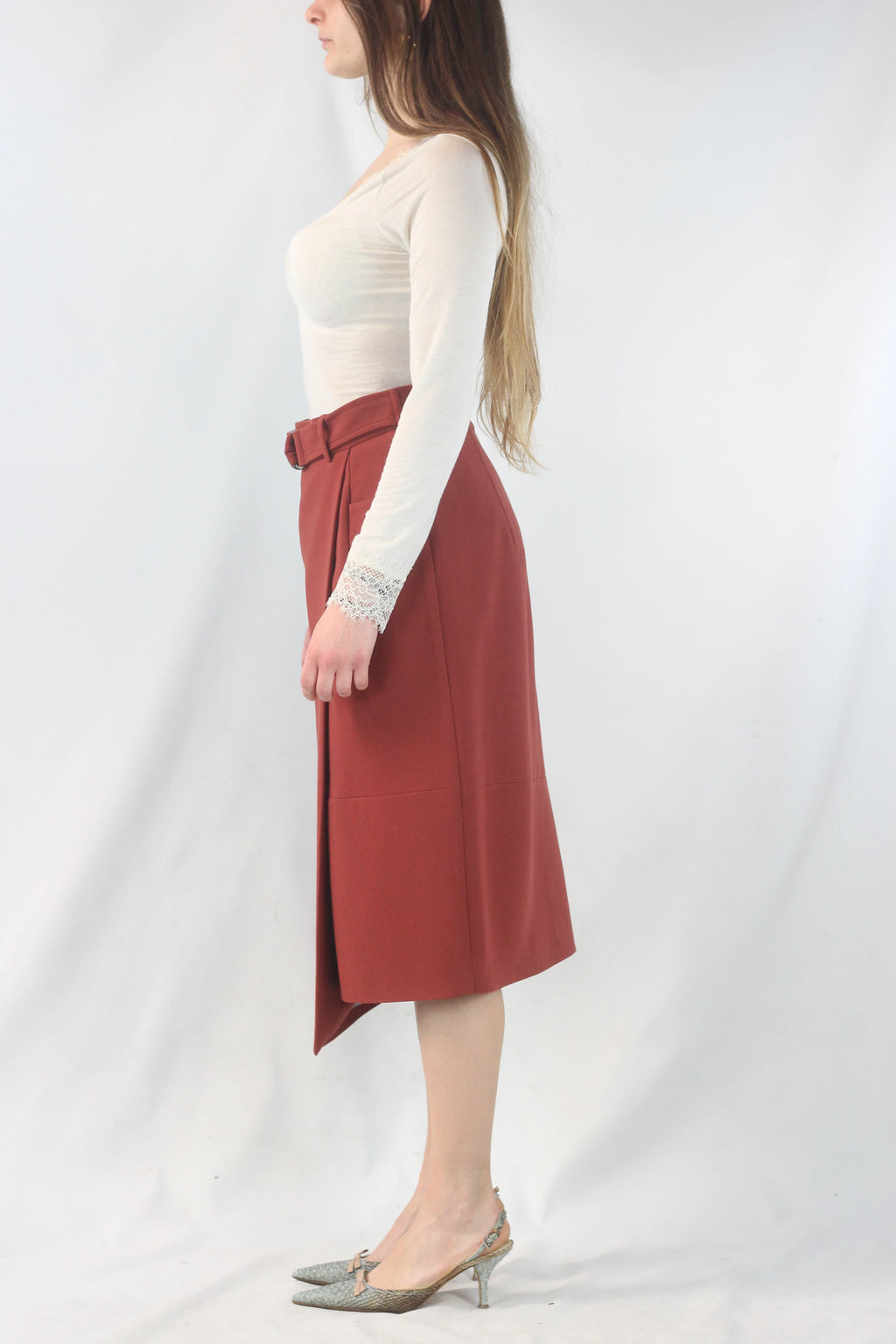 Midi Skirt with Wrap and Belt Detail