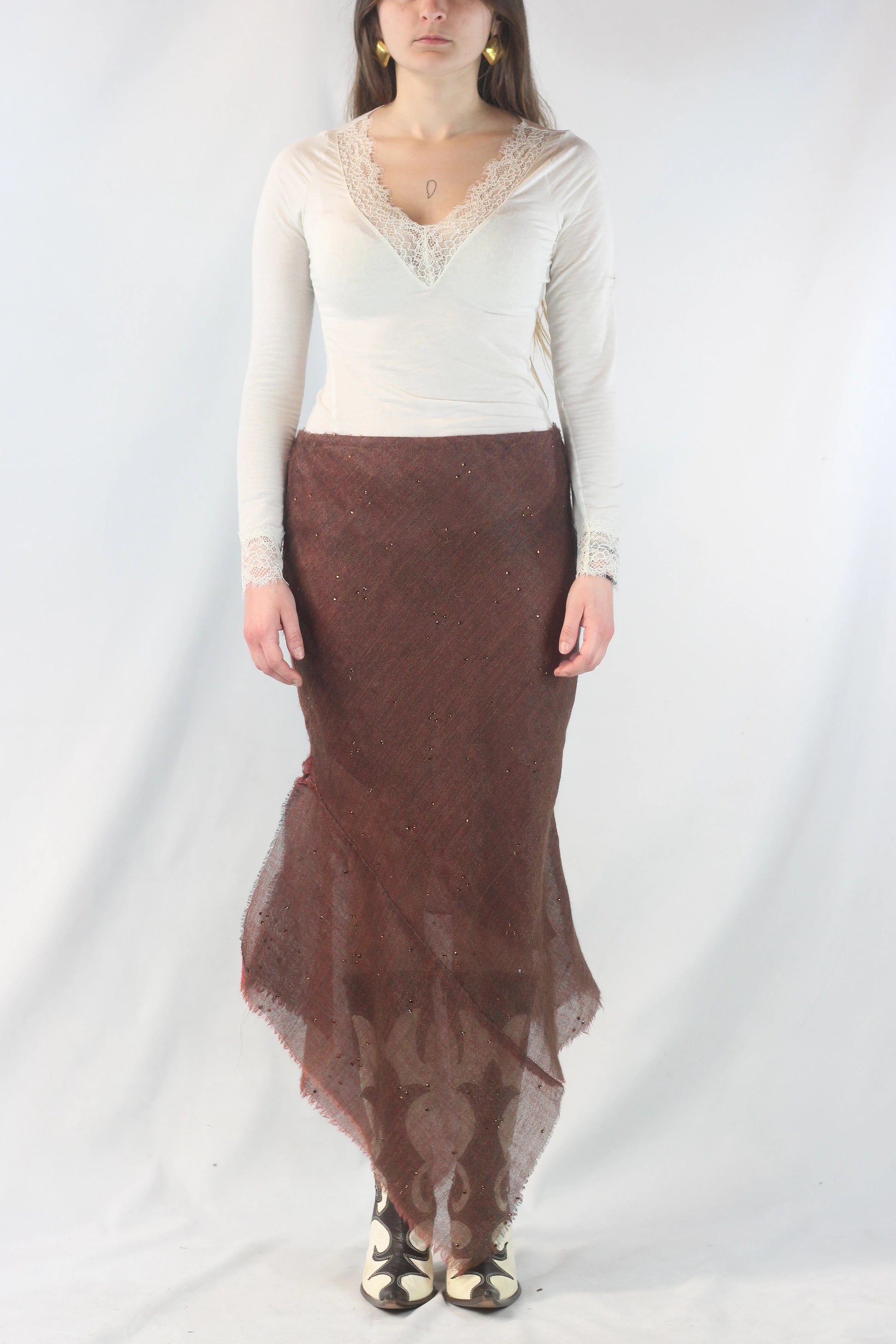 Asymmetric Wool Gauze Skirt