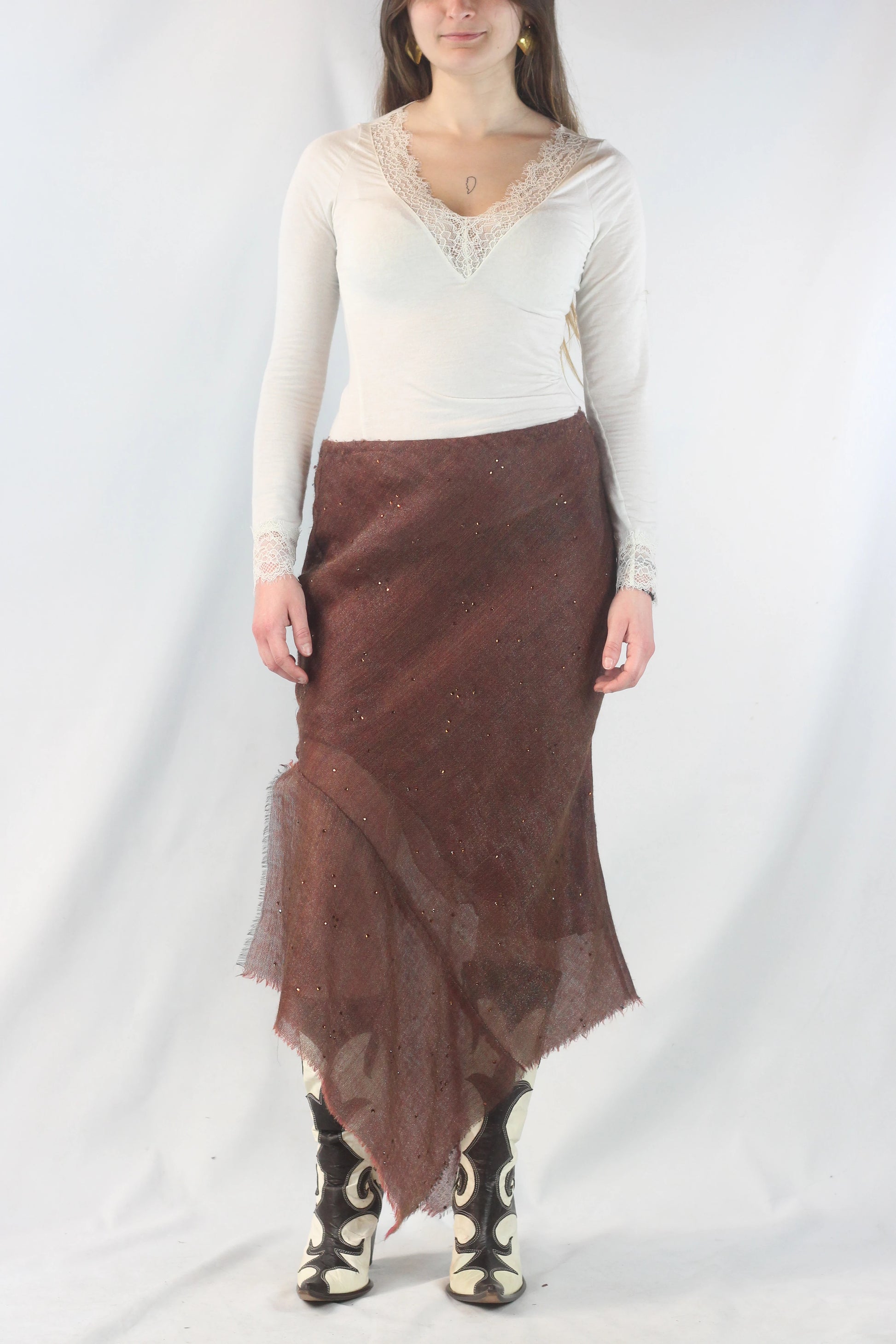 Asymmetric Wool Gauze Skirt