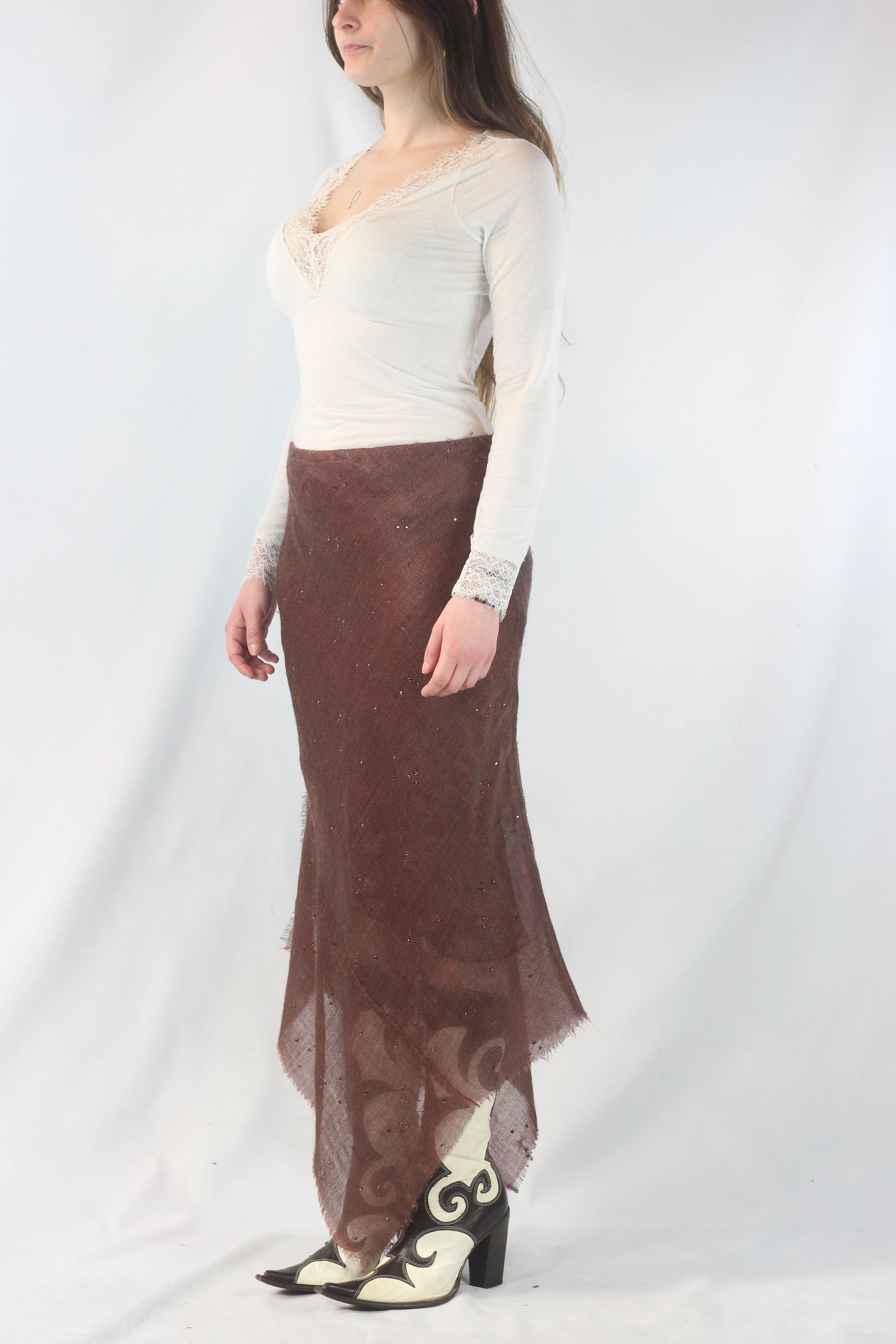 Asymmetric Wool Gauze Skirt