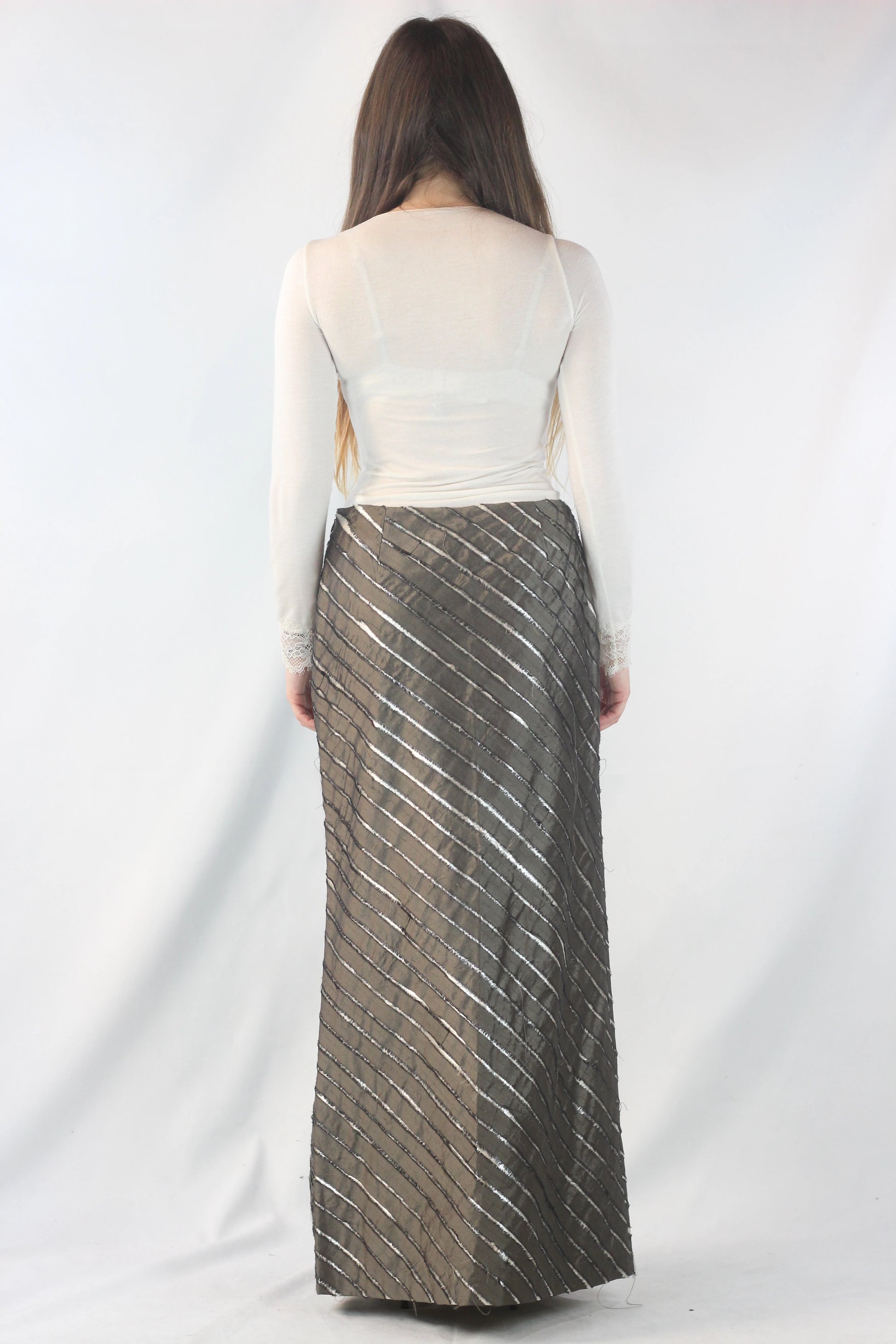 Lurex Maxi Skirt with Diagonal Silk Detail