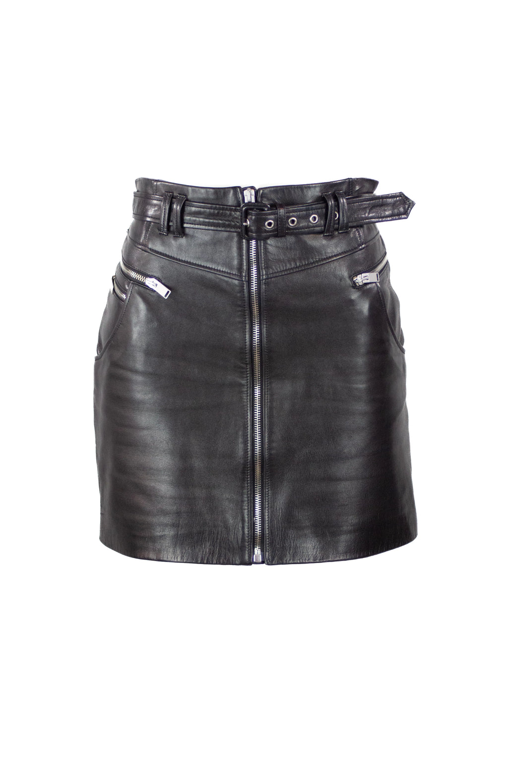 Black Lambskin Biker Mini Skirt