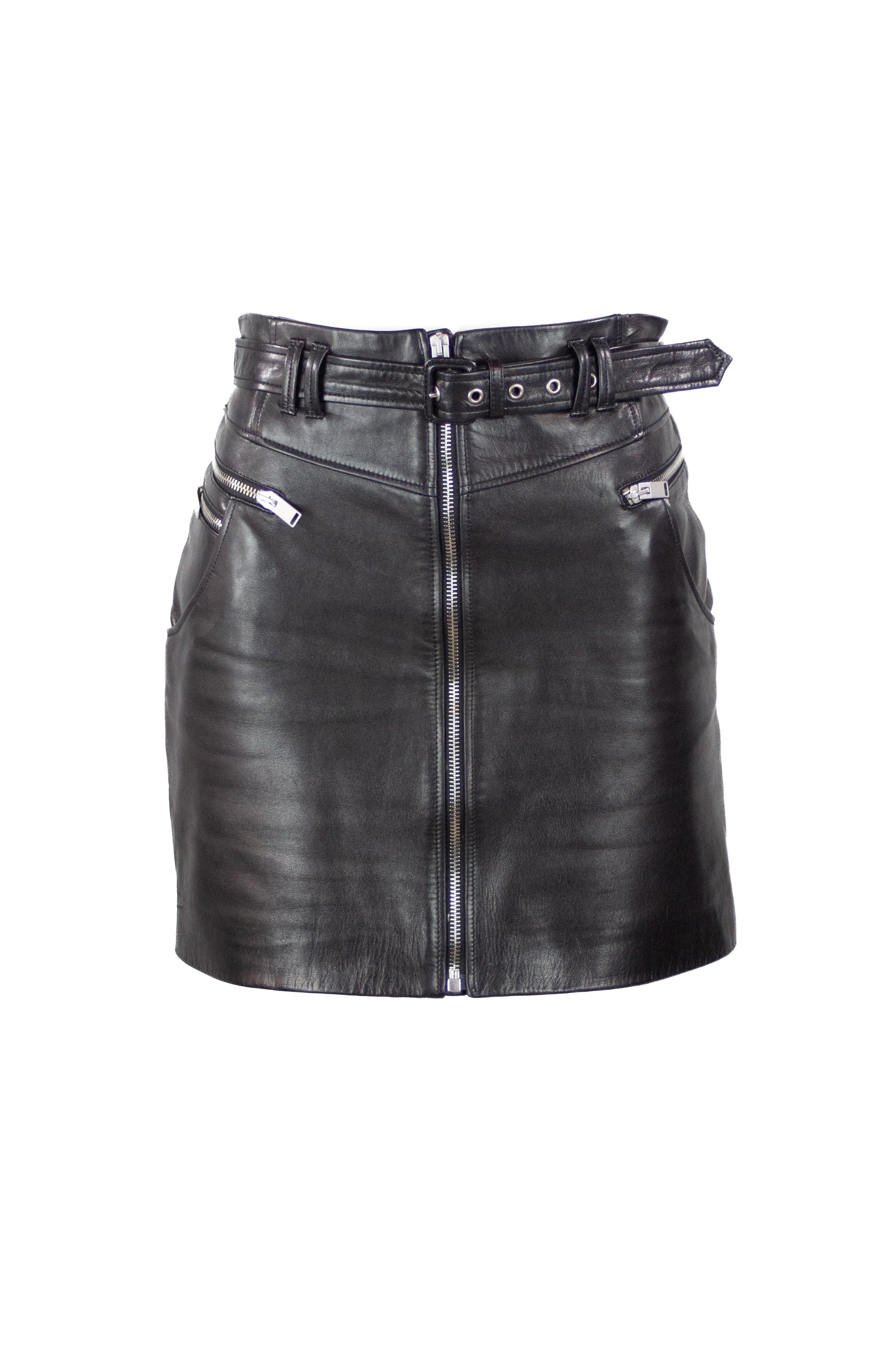 Black Lambskin Biker Mini Skirt