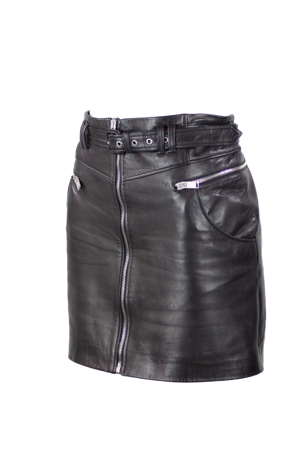 Black Lambskin Biker Mini Skirt