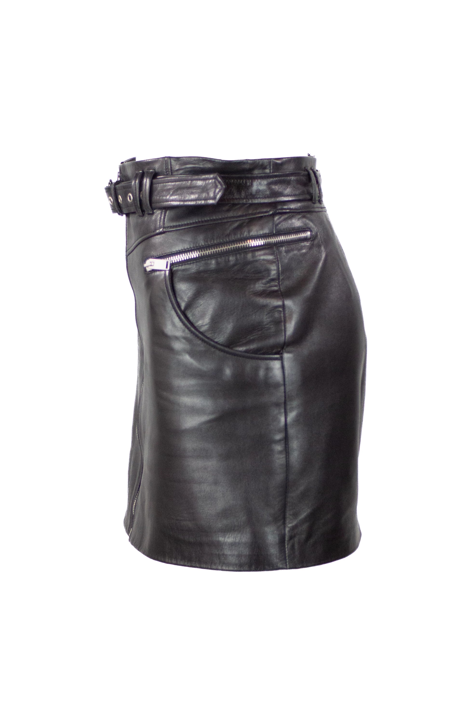 Black Lambskin Biker Mini Skirt