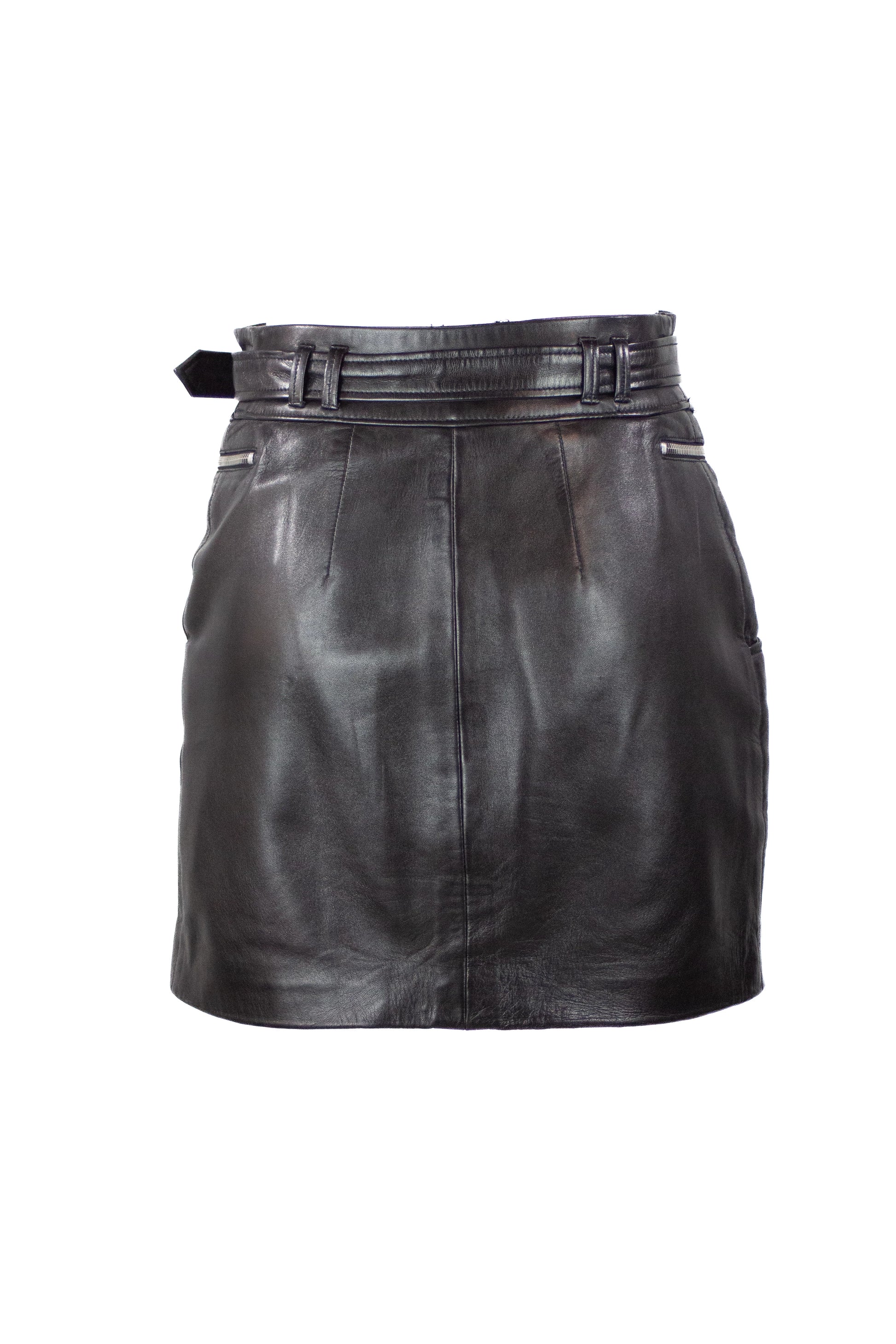 Black Lambskin Biker Mini Skirt