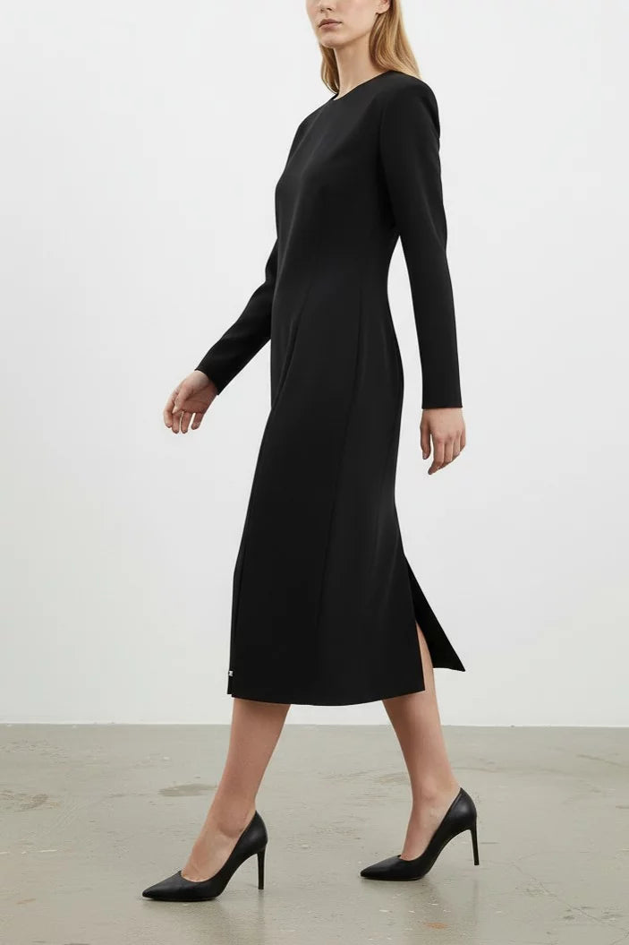 Long-Sleeve Midi Dress in Black