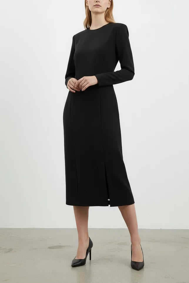 Long-Sleeve Midi Dress in Black