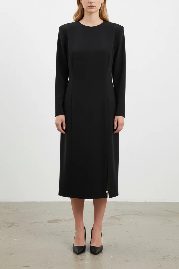 Long-Sleeve Midi Dress in Black