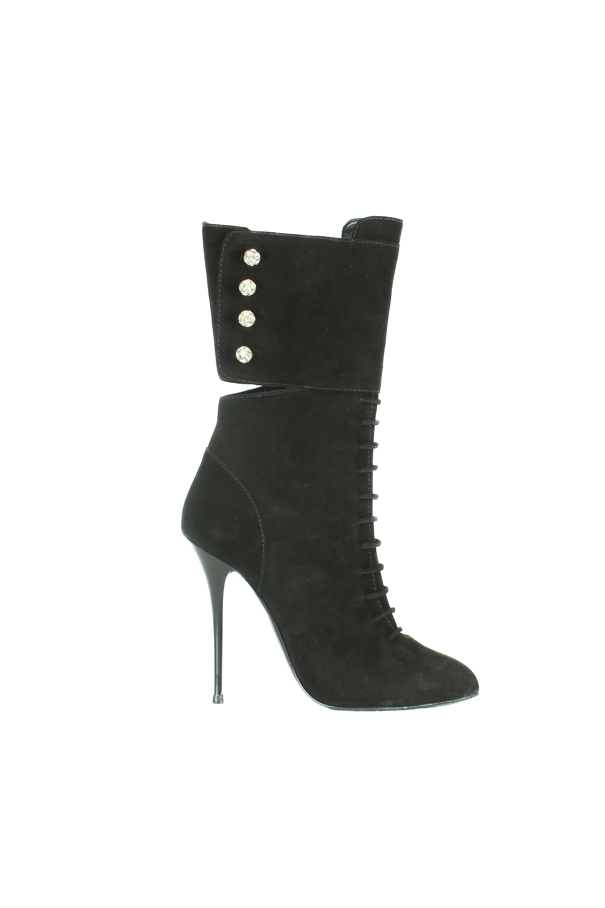 Black jeweled buttons boots