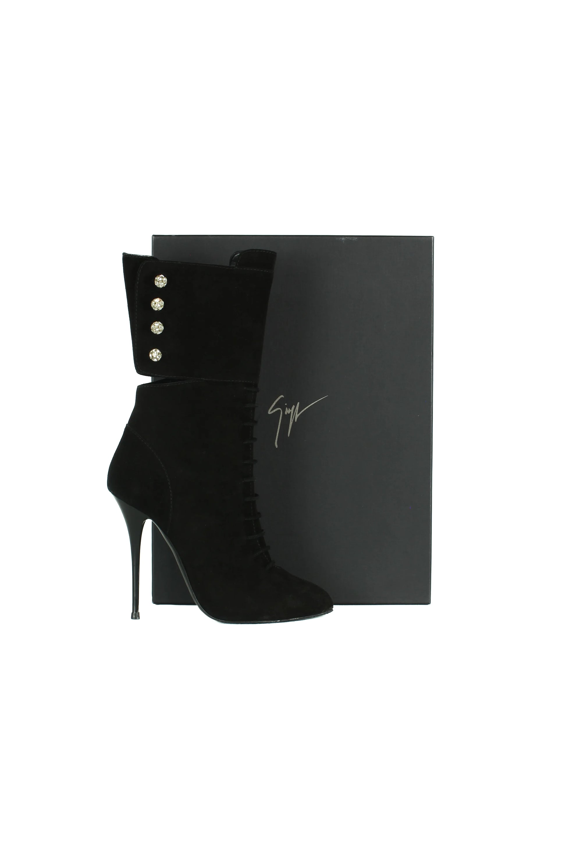 Black jeweled buttons boots